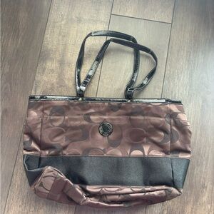 Coach Large Tote Monogrammed Diaper Bag Brown with black trim